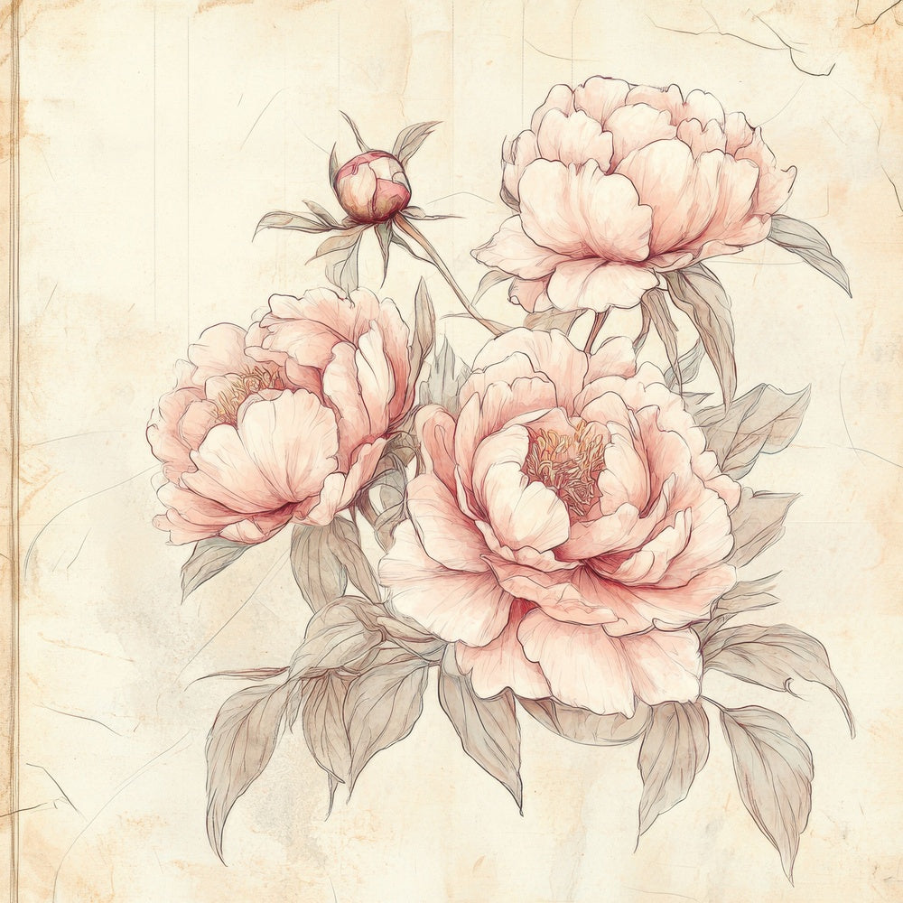 Sketch Peony Notepad Digital Paper Pack (DDD003634)