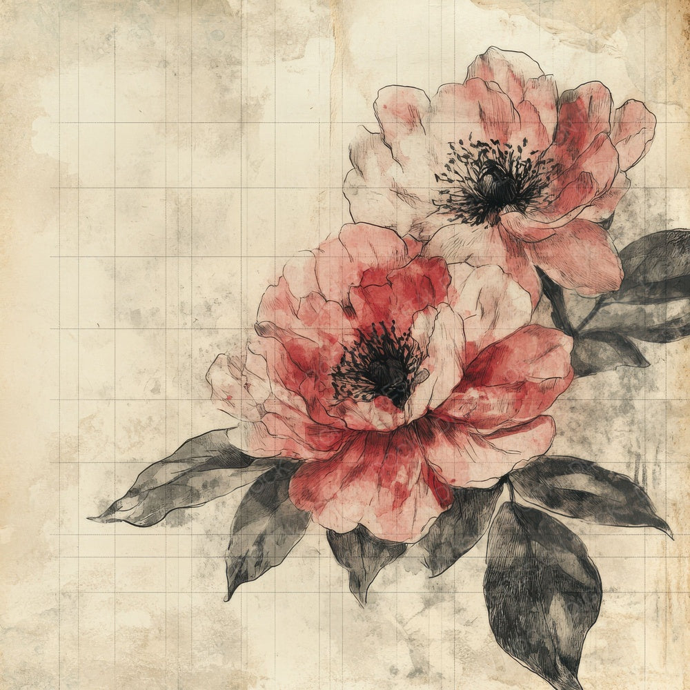 Sketch Peony Notepad Digital Paper Pack (DDD003634)