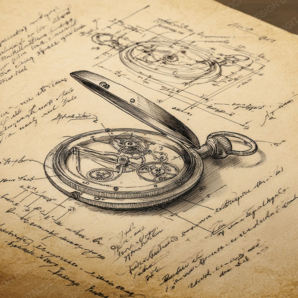 Sketch Pocket Watch Mechanism Digital Paper Pack (DDD003643)
