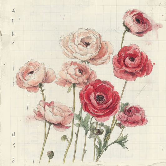 Sketch Ranunculus Notepad Digital Paper Pack (DDD003651)