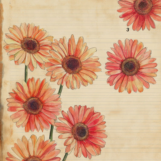 Sketch Red Gerbera Notepad Digital Paper Pack (DDD003653)