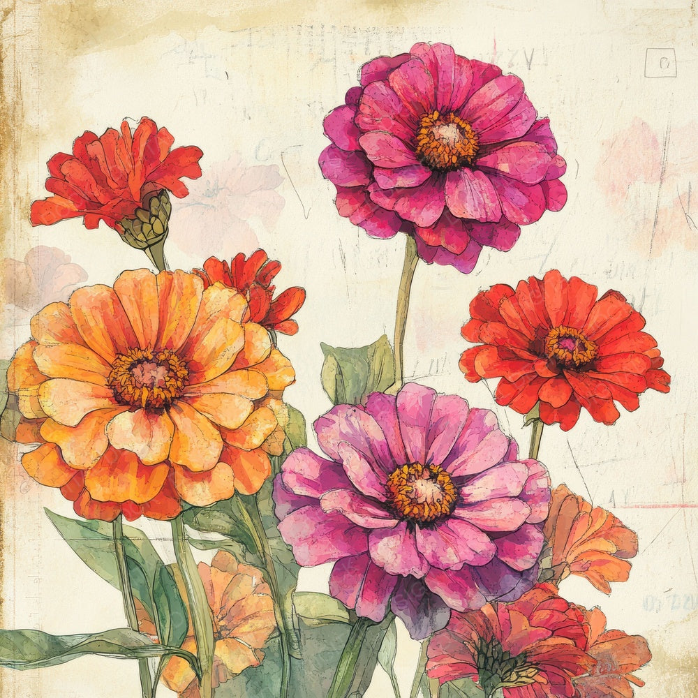Sketch Zinnia Notepad Digital Paper Pack (DDD003710)