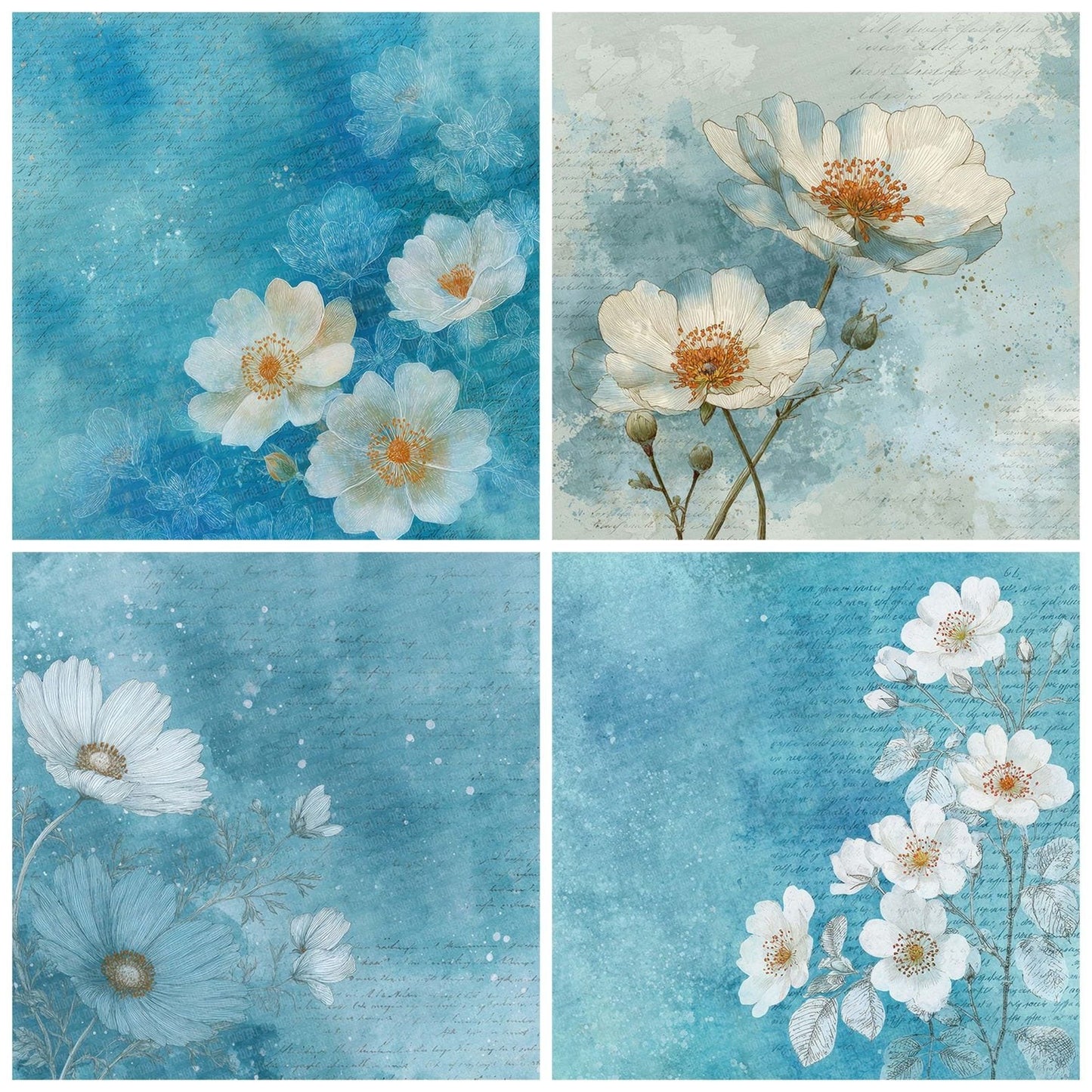 Sky Blue Floral Layer Digital Paper Pack (DDD003714)