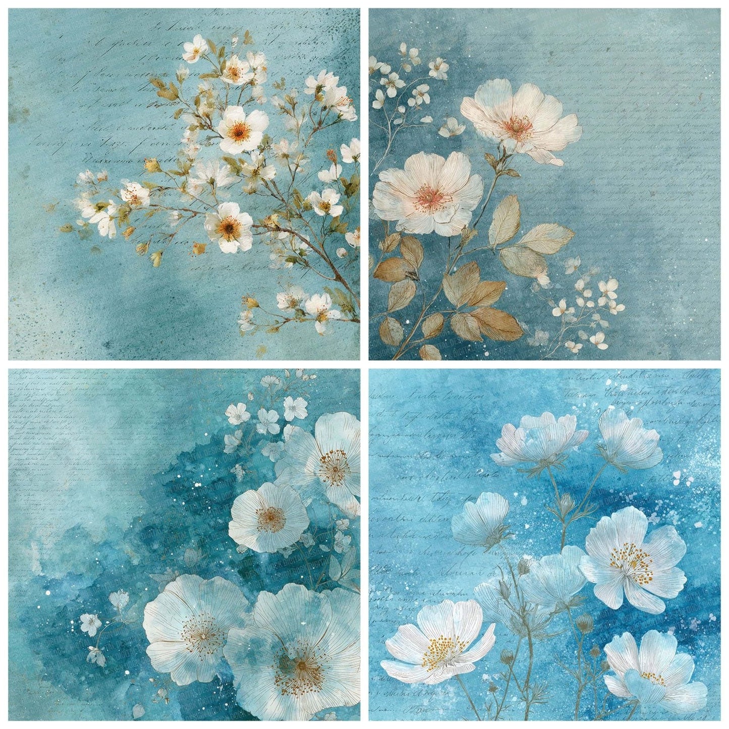 Sky Blue Floral Layer Digital Paper Pack (DDD003714)
