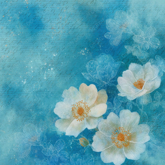 Sky Blue Floral Layer Digital Paper Pack (DDD003714)