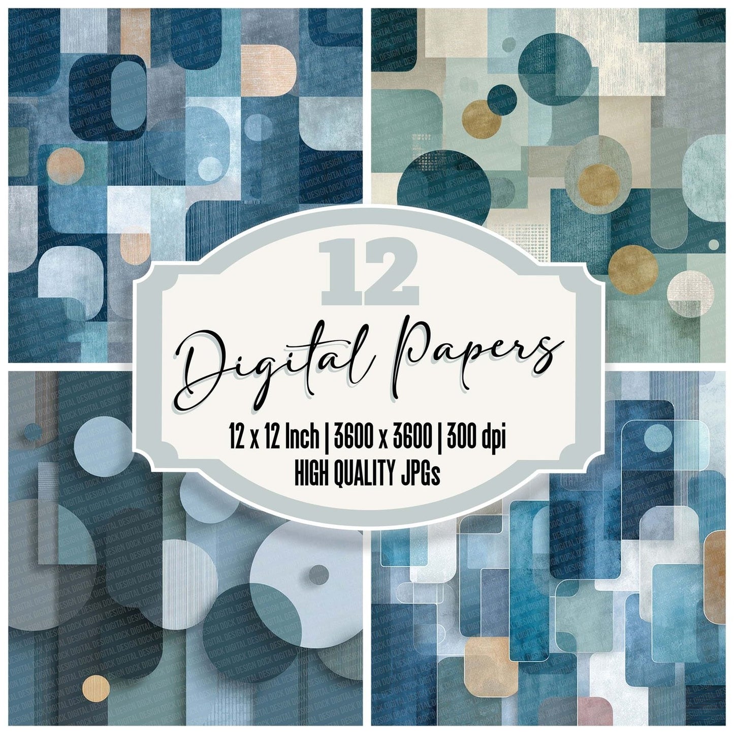 Slate Blue Grey Shapes Digital Paper Pack (DDD003720)