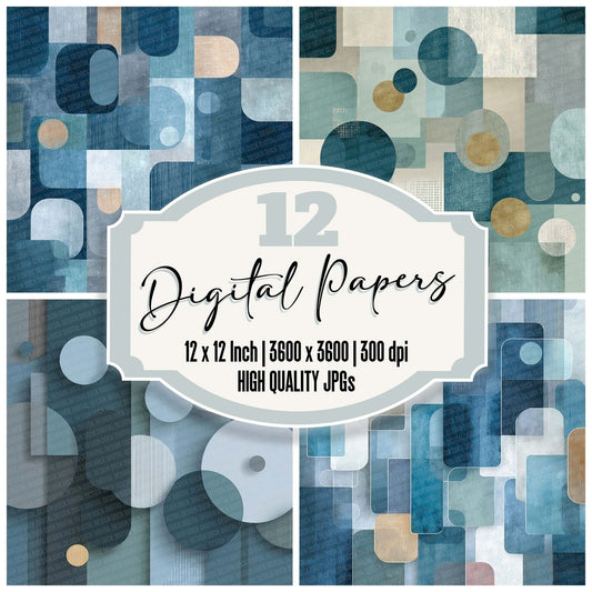 Slate Blue Grey Shapes Digital Paper Pack (DDD003720)