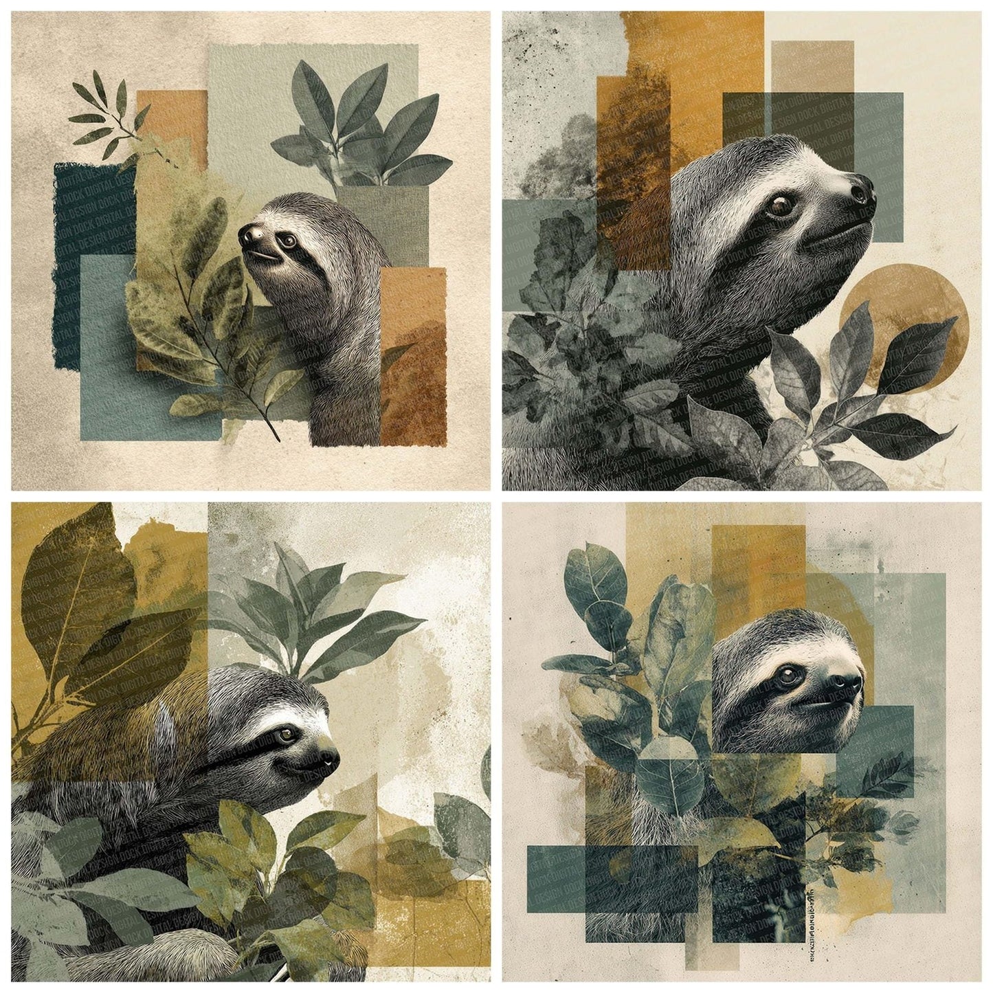 Sloth Jungle Moodboard Digital Paper Pack (DDD003732)