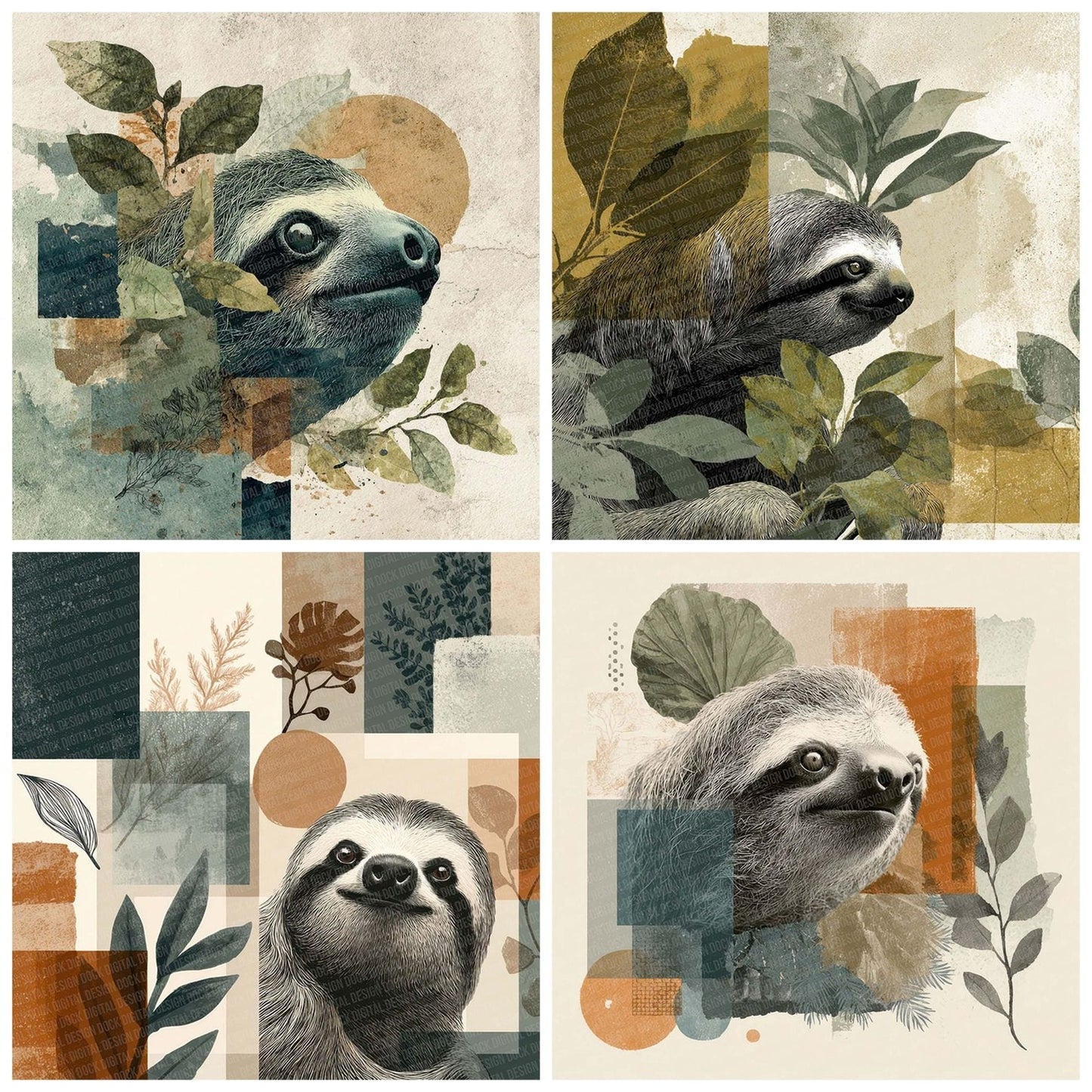 Sloth Jungle Moodboard Digital Paper Pack (DDD003732)