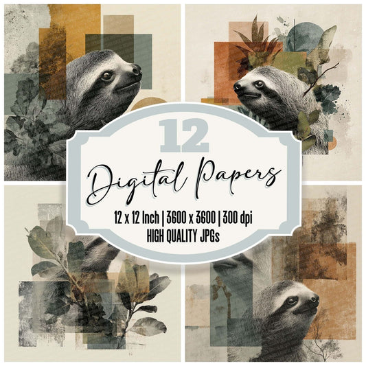 Sloth Jungle Moodboard Digital Paper Pack (DDD003732)