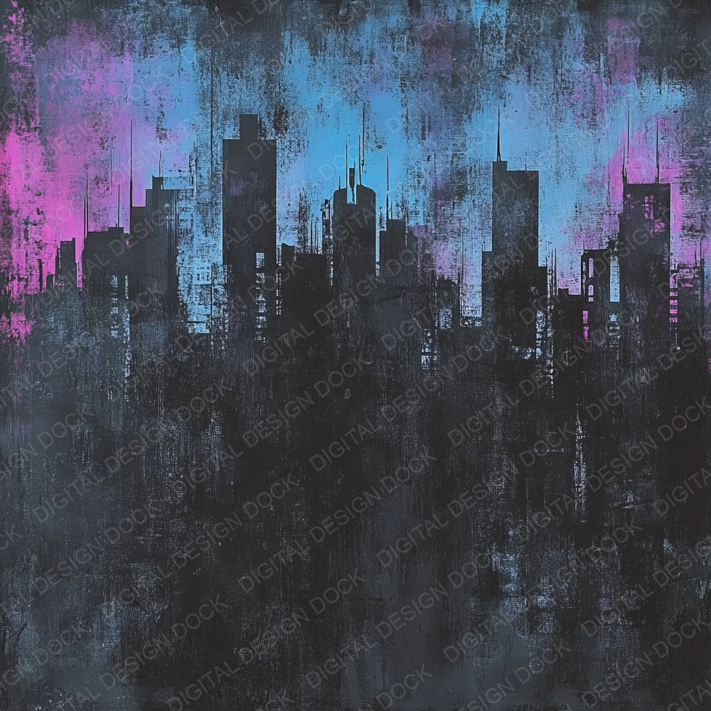 Smokey City Skyline Neon Digital Paper Pack (DDD003734)