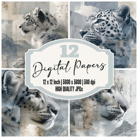 Snow Leopard Alpine Moodboard Digital Paper Pack (DDD003740)