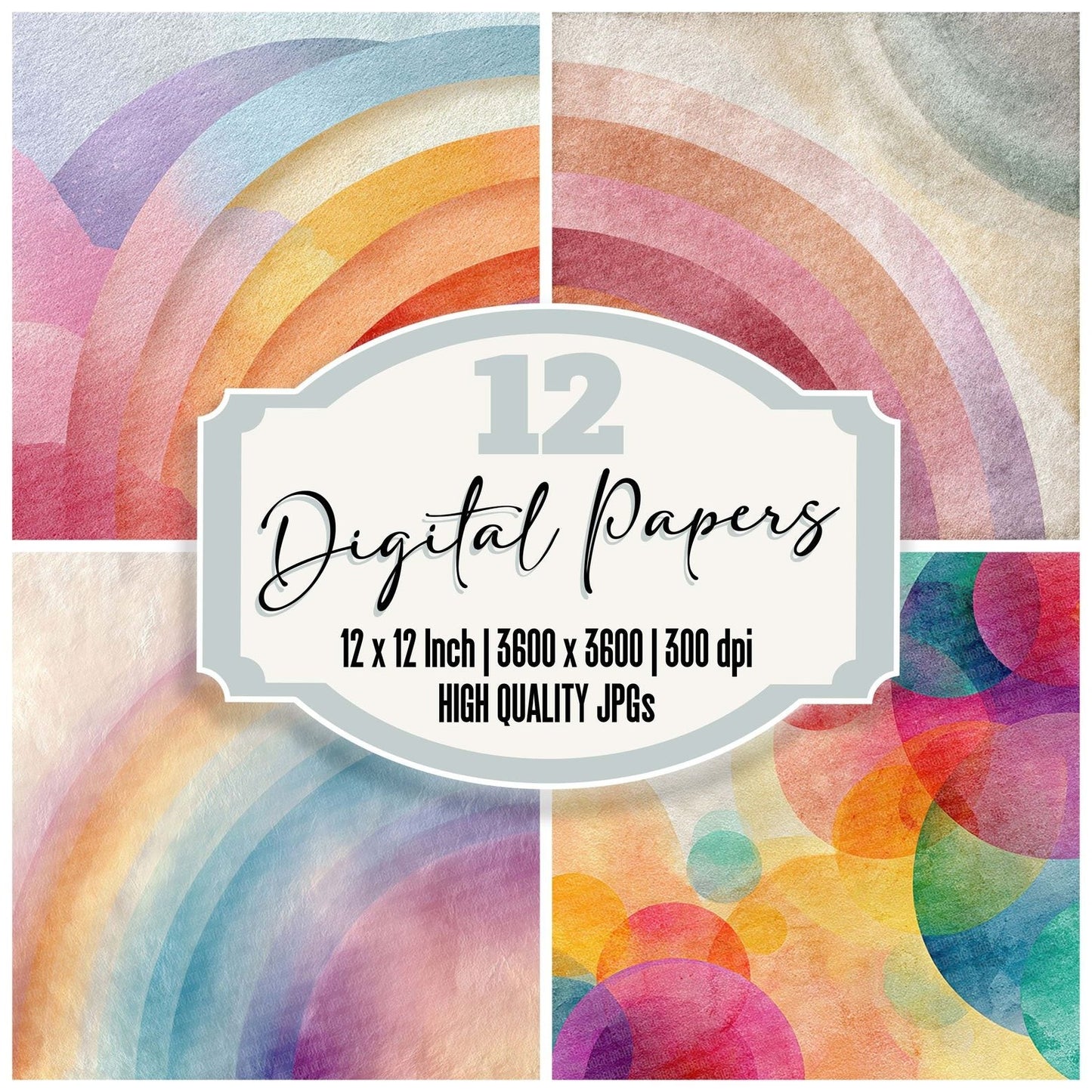 Soft Arc Watercolour Rainbow Digital Paper Pack (DDD003743)
