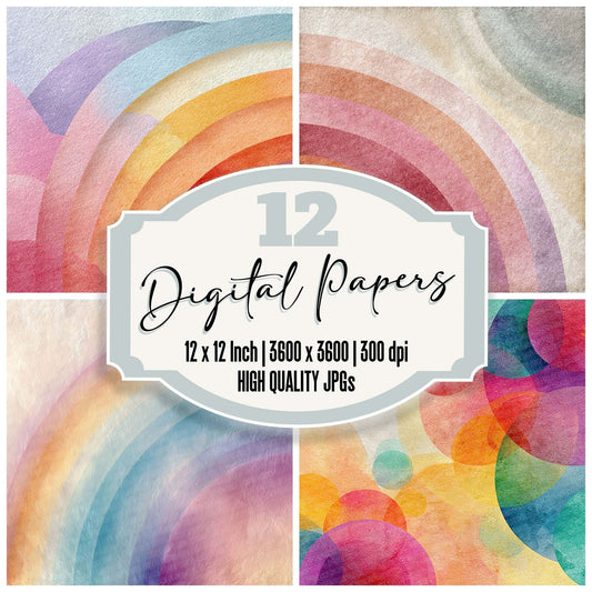 Soft Arc Watercolour Rainbow Digital Paper Pack (DDD003743)