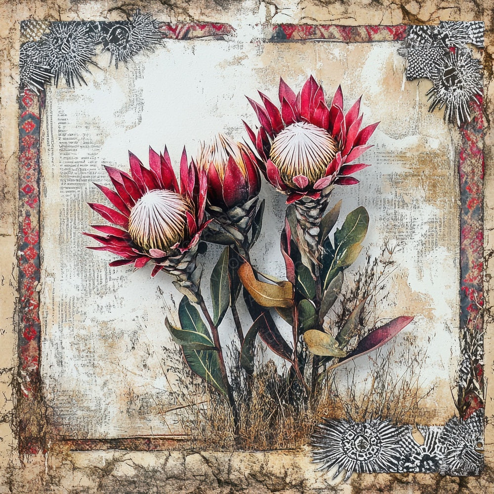 South Africa Protea Mudcloth Digital Paper Pack (DDD003774)