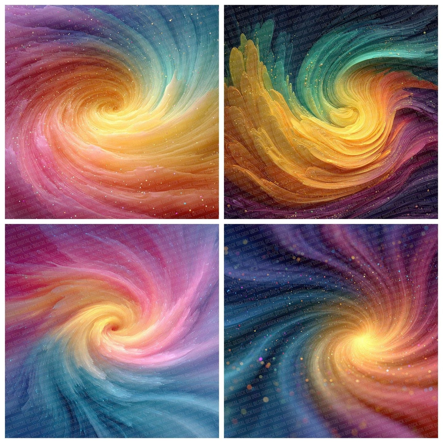 Spectrum Vortex Rainbow Floral Fusion Digital Paper Pack (DDD007729)