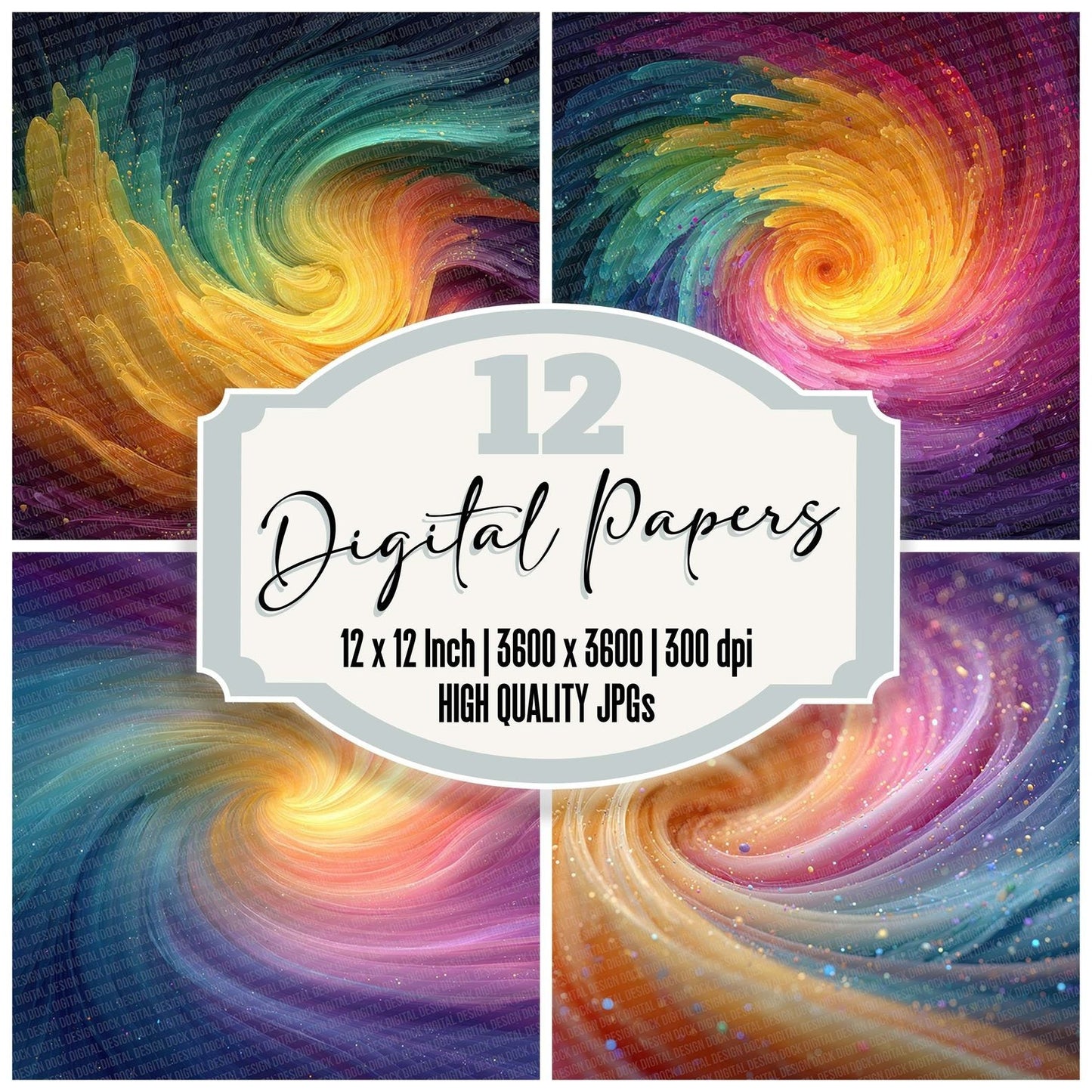 Spectrum Vortex Rainbow Floral Fusion Digital Paper Pack (DDD007729)