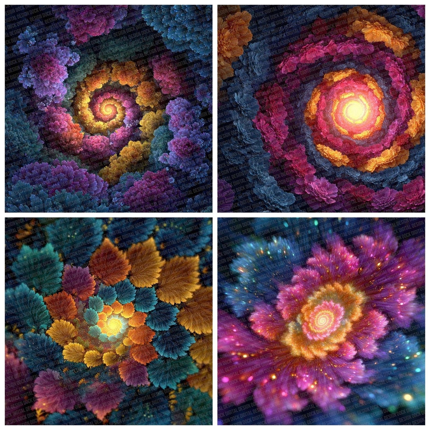 Spiral Bloom Rainbow Floral Fusion Digital Paper Pack (DDD007730)