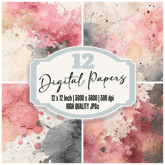 Splatter Blush Grey Digital Paper Pack (DDD003791)