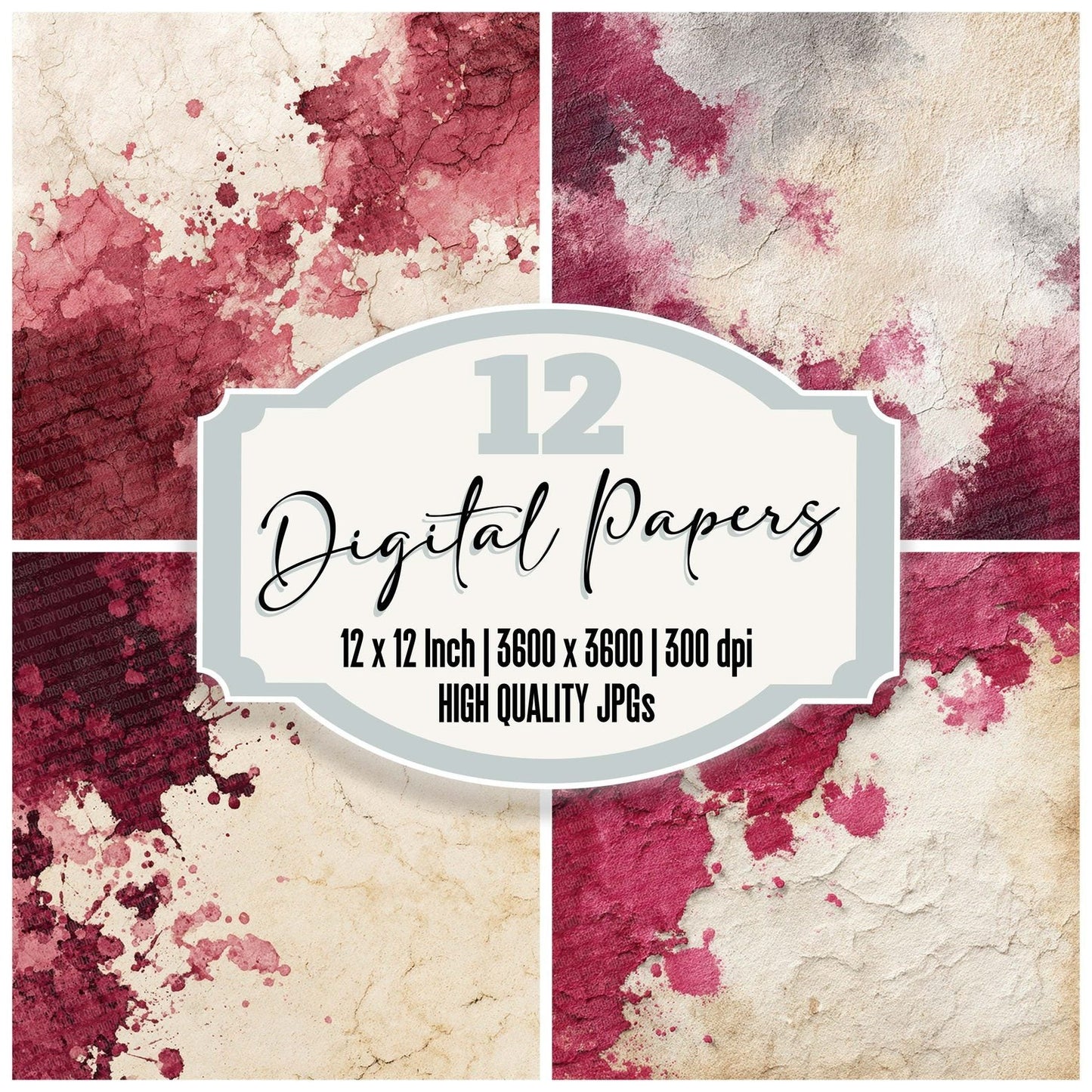 Splatter Burgundy Ivory Digital Paper Pack (DDD003792)