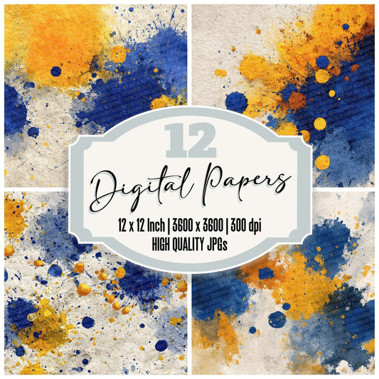 Splatter Cobalt Mustard Digital Paper Pack (DDD003793)