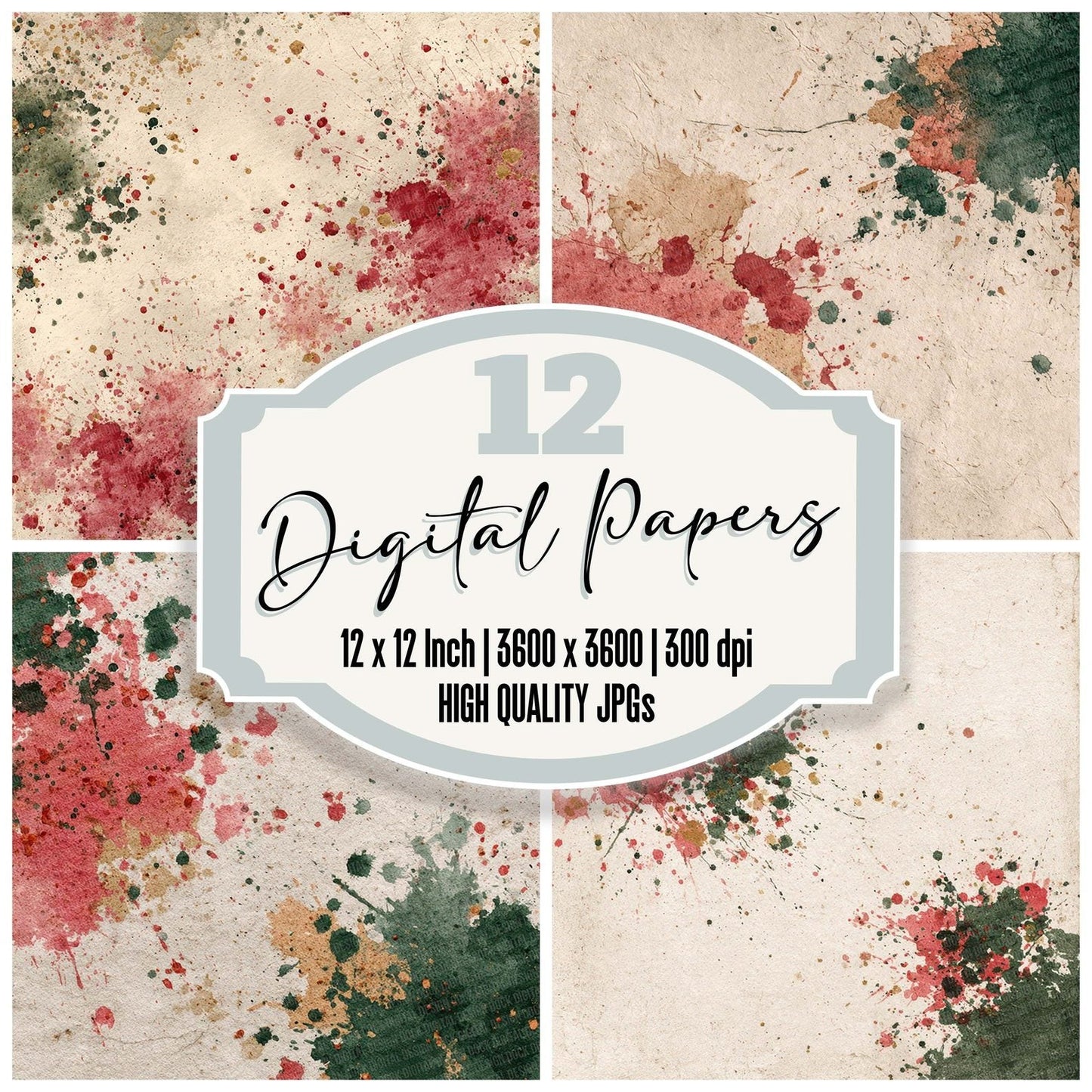 Splatter Crimson Green Digital Paper Pack (DDD003794)