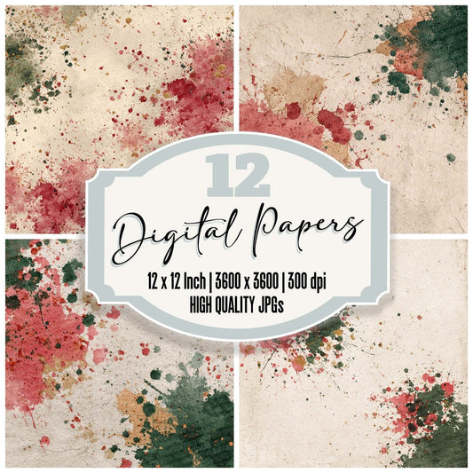 Splatter Crimson Green Digital Paper Pack (DDD003794)