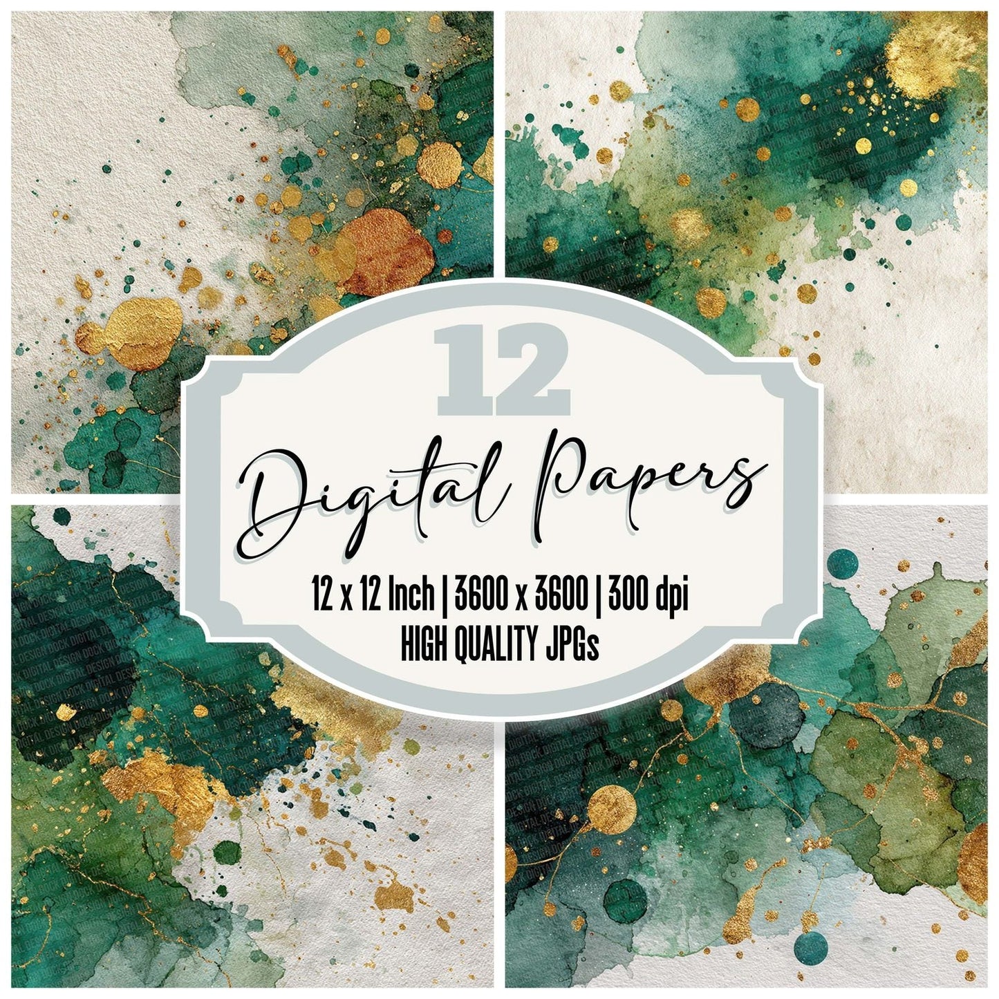 Splatter Emerald Gold Digital Paper Pack (DDD003795)