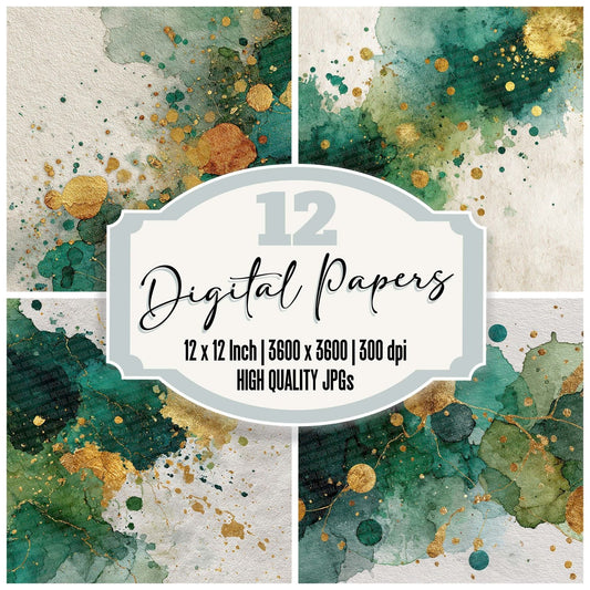Splatter Emerald Gold Digital Paper Pack (DDD003795)