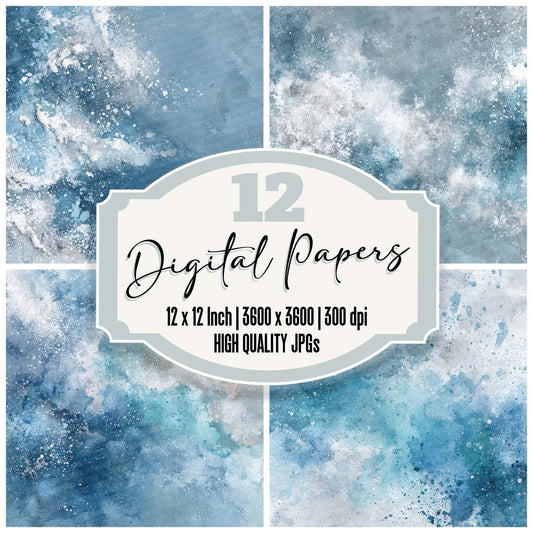 Splatter Icy Blue White Digital Paper Pack (DDD003796)