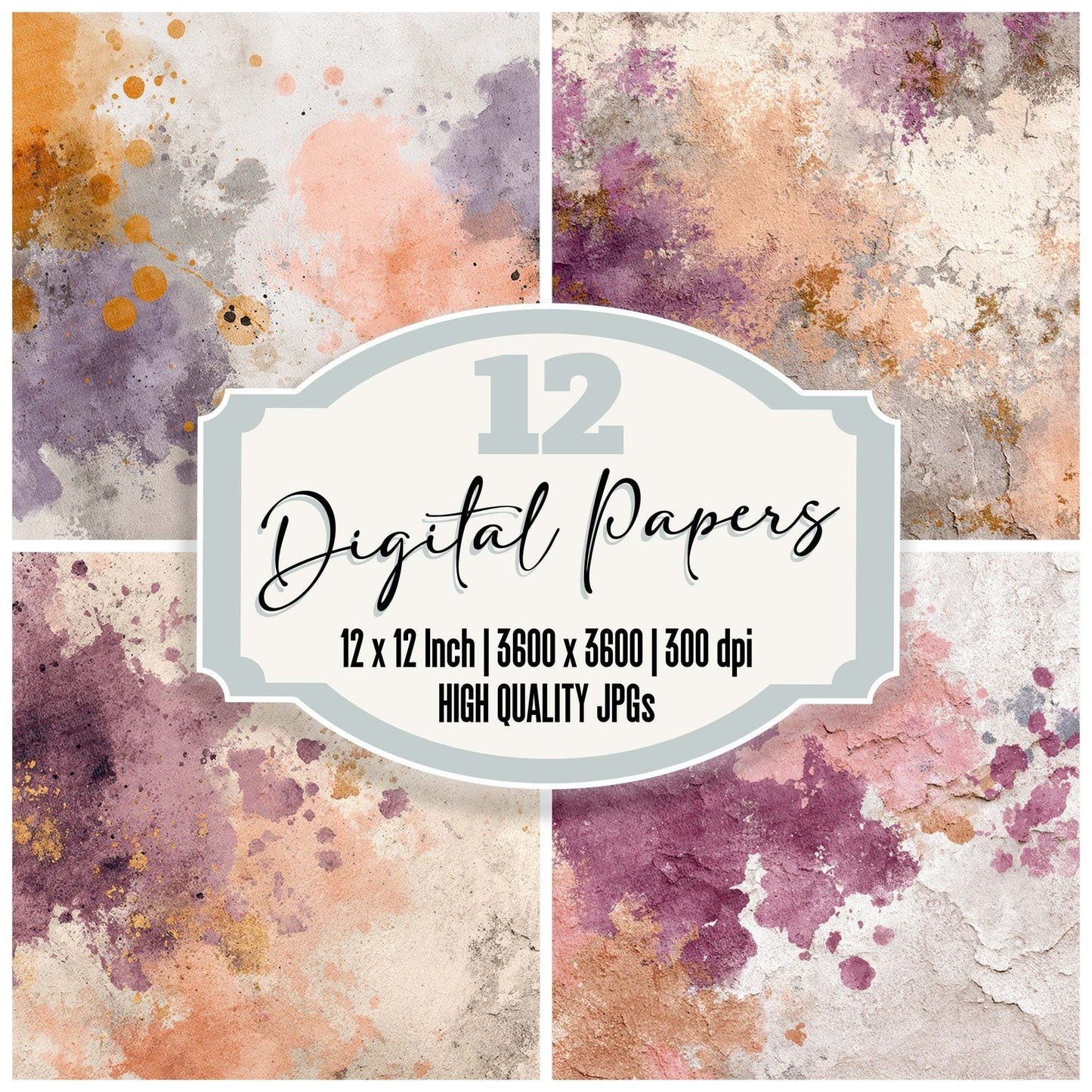 Splatter Lavender Peach Digital Paper Pack (DDD003797)