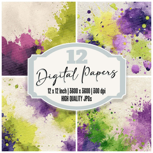 Splatter Lime Violet Digital Paper Pack (DDD003798)