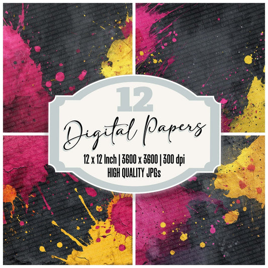 Splatter Magenta Yellow Digital Paper Pack (DDD003799)