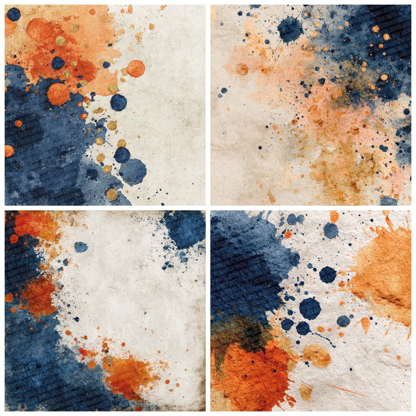 Splatter Navy Orange Digital Paper Pack (DDD003800)