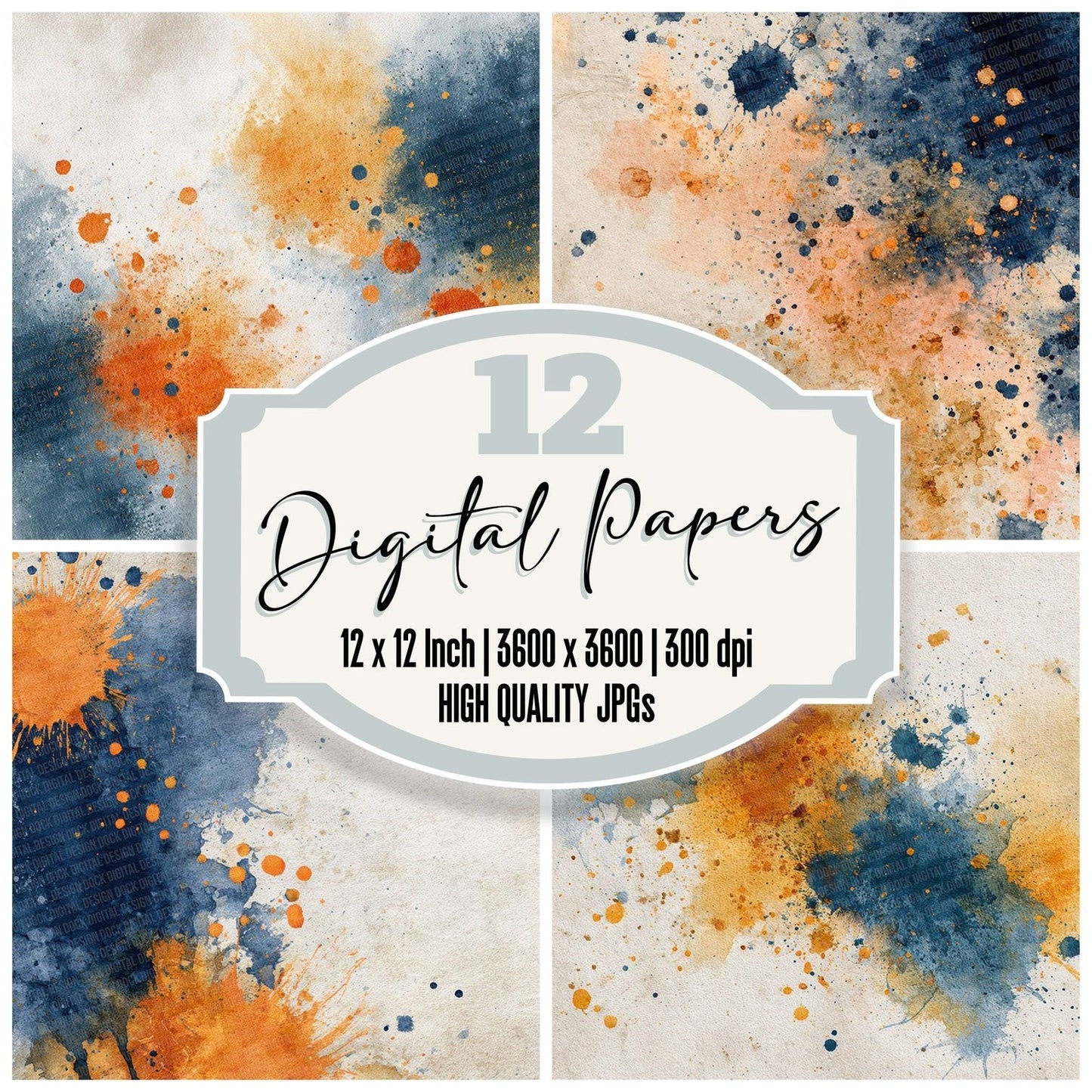 Splatter Navy Orange Digital Paper Pack (DDD003800)