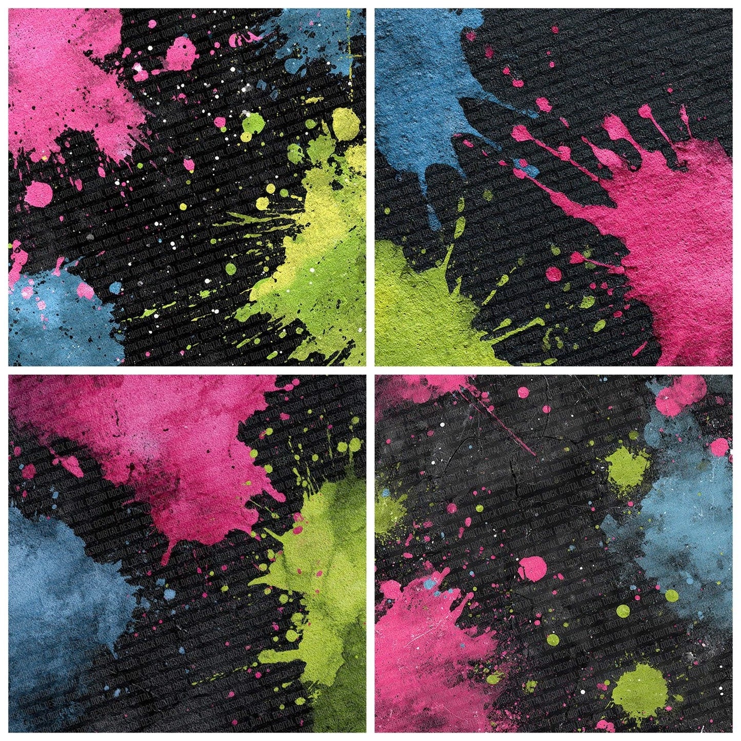 Splatter Neon Pink Lime Blue Digital Paper Pack (DDD003802)