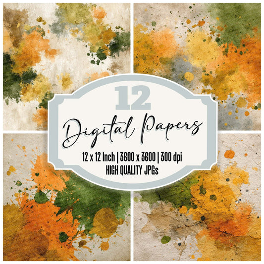 Splatter Olive Ochre Umber Digital Paper Pack (DDD003804)