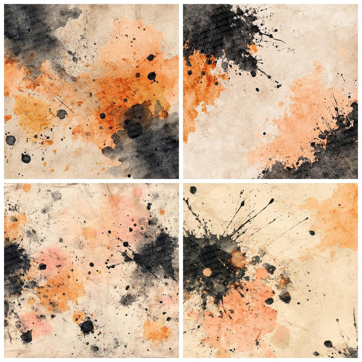 Splatter Peach Black Digital Paper Pack (DDD003807)