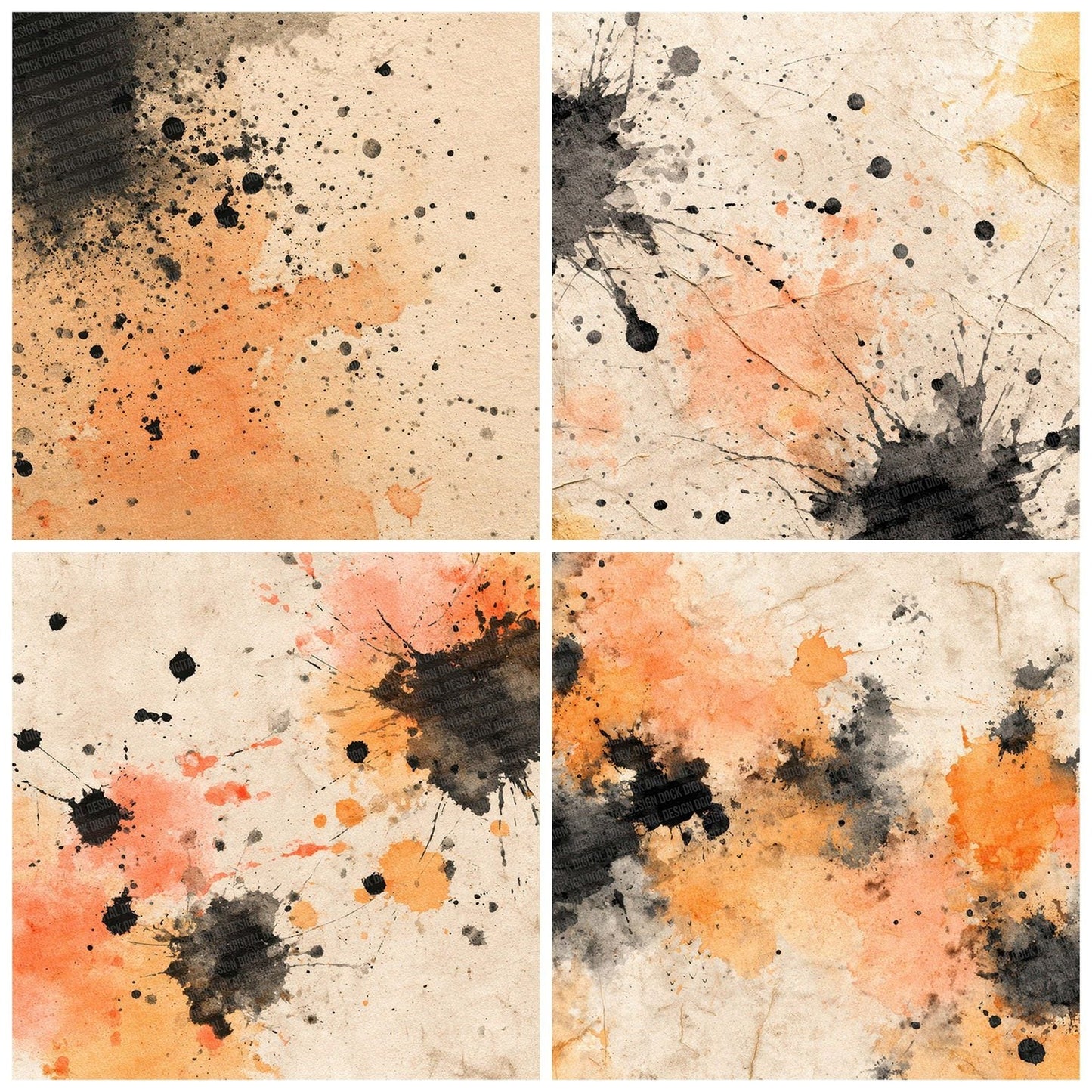 Splatter Peach Black Digital Paper Pack (DDD003807)