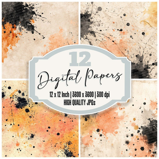 Splatter Peach Black Digital Paper Pack (DDD003807)