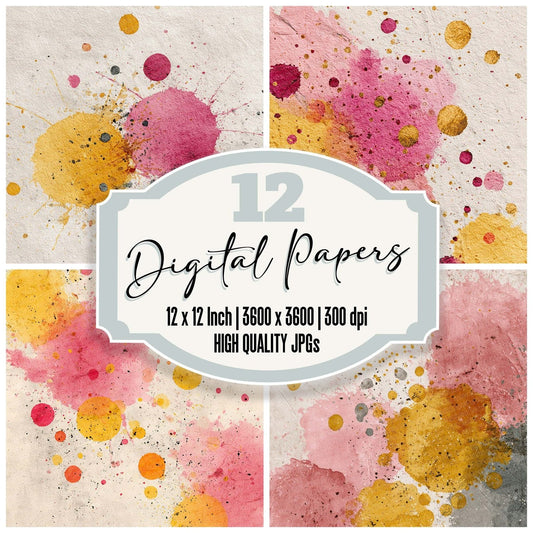 Splatter Pink Mustard Digital Paper Pack (DDD003808)