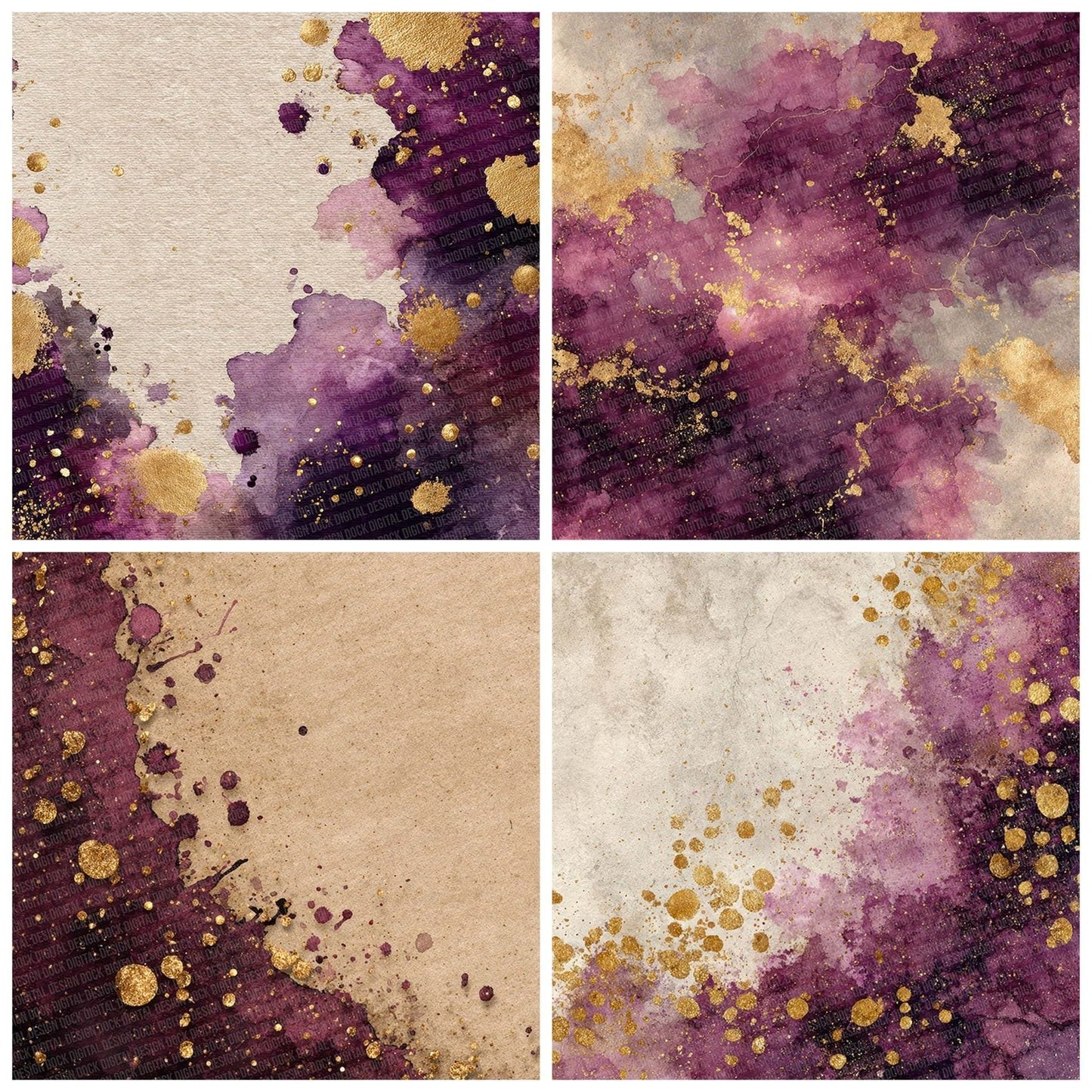 Splatter Plum Gold Digital Paper Pack (DDD003809)