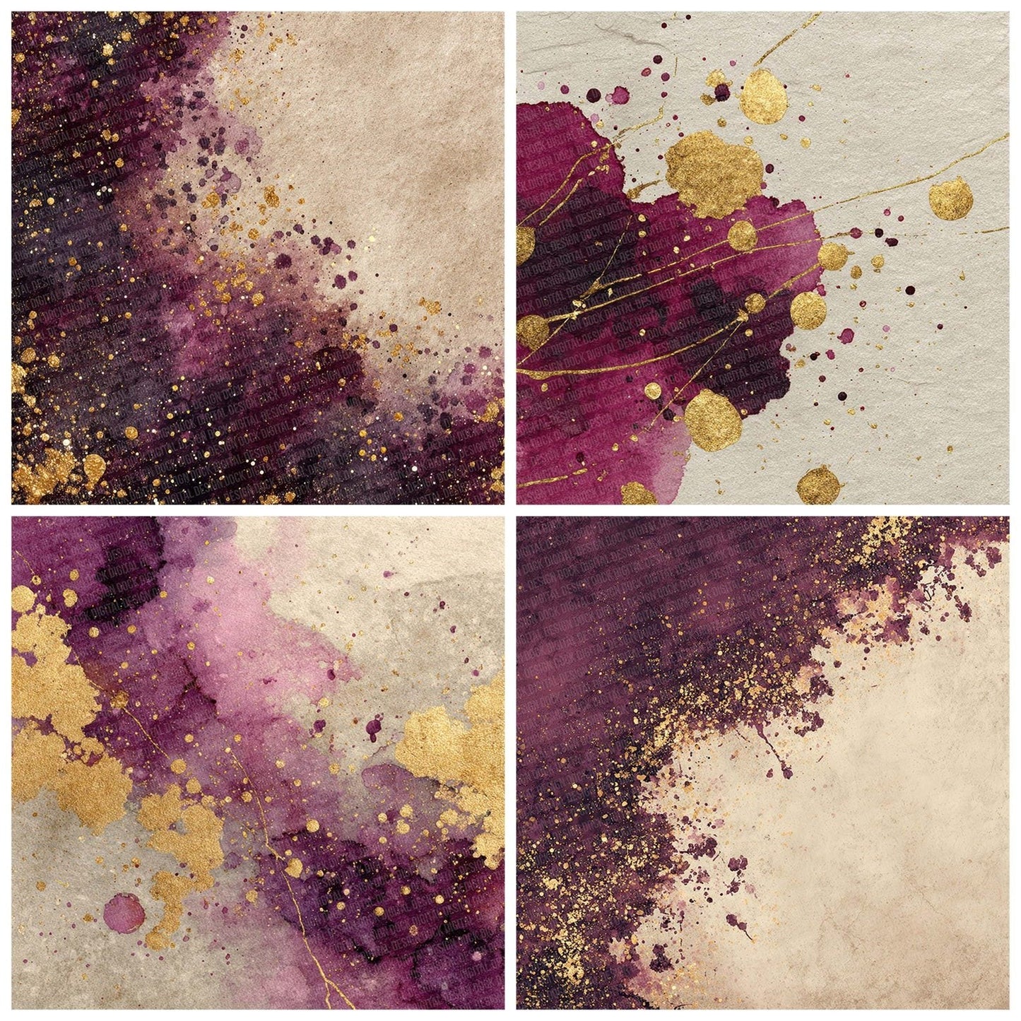 Splatter Plum Gold Digital Paper Pack (DDD003809)