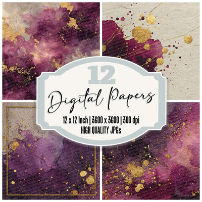 Splatter Plum Gold Digital Paper Pack (DDD003809)