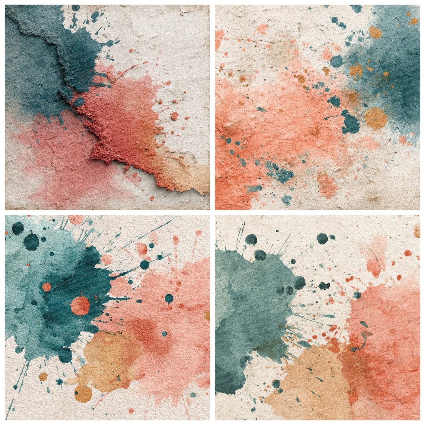 Splatter Teal Coral Digital Paper Pack (DDD003812)