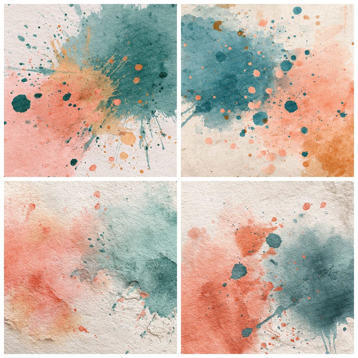 Splatter Teal Coral Digital Paper Pack (DDD003812)