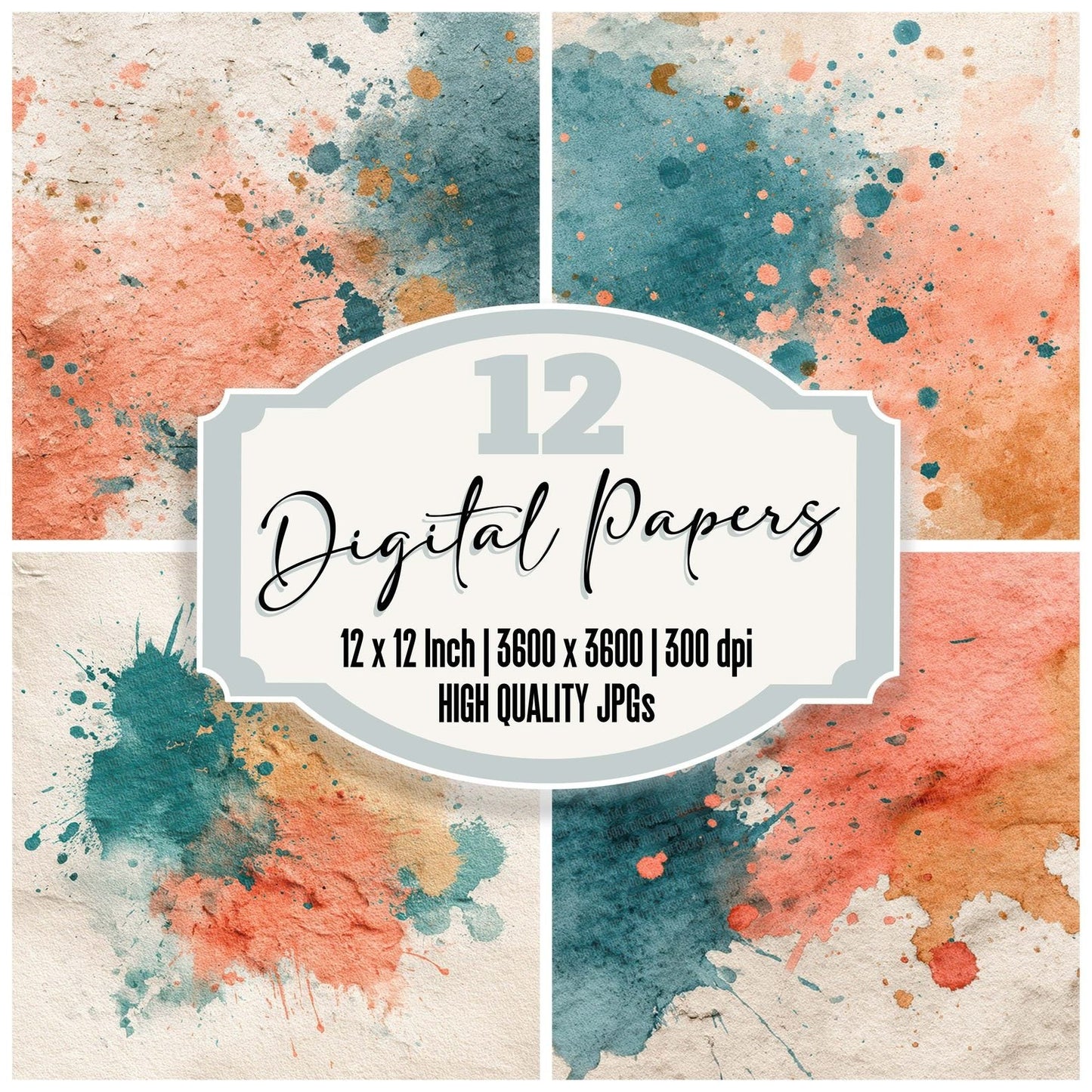 Splatter Teal Coral Digital Paper Pack (DDD003812)