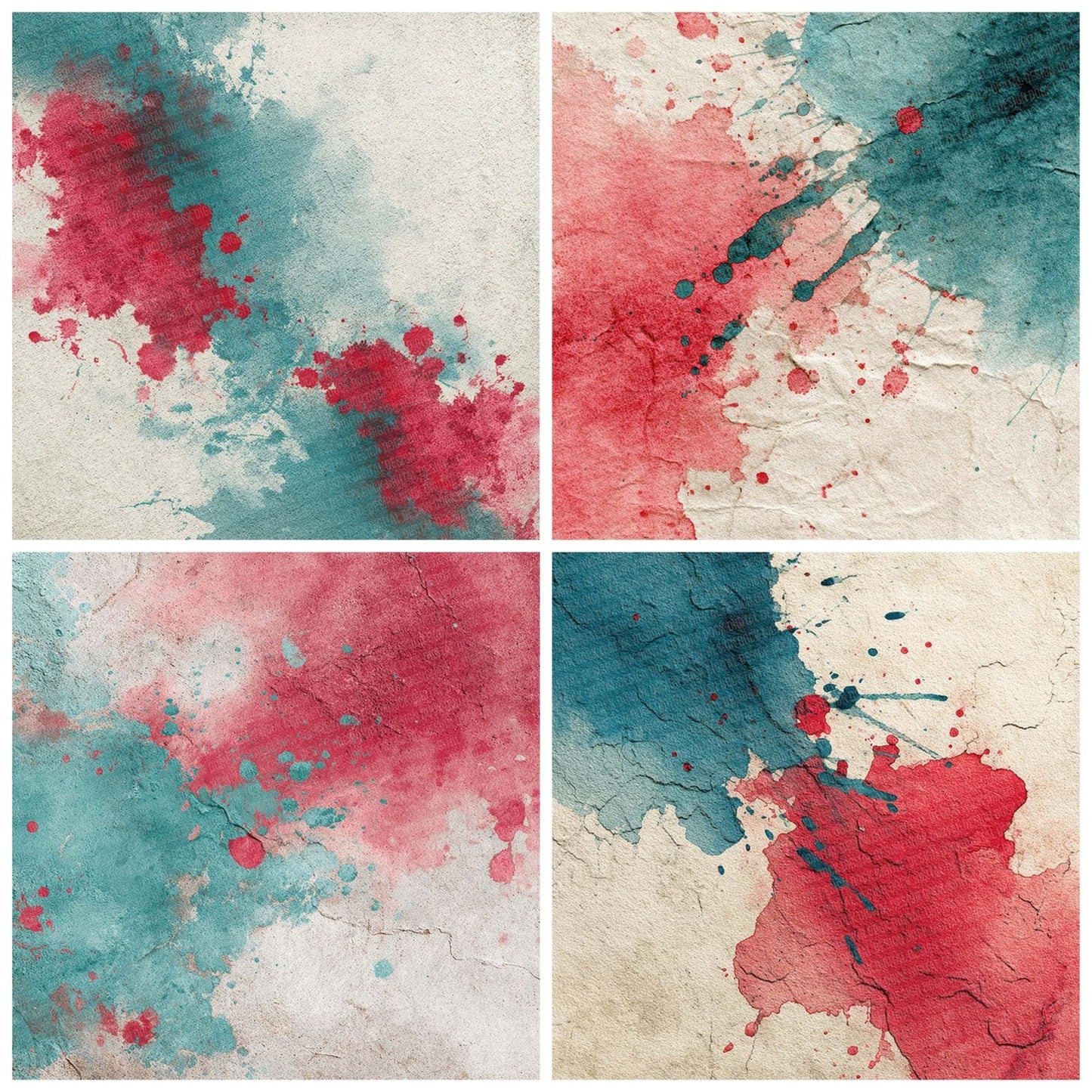 Splatter Turquoise Red Digital Paper Pack (DDD003813)