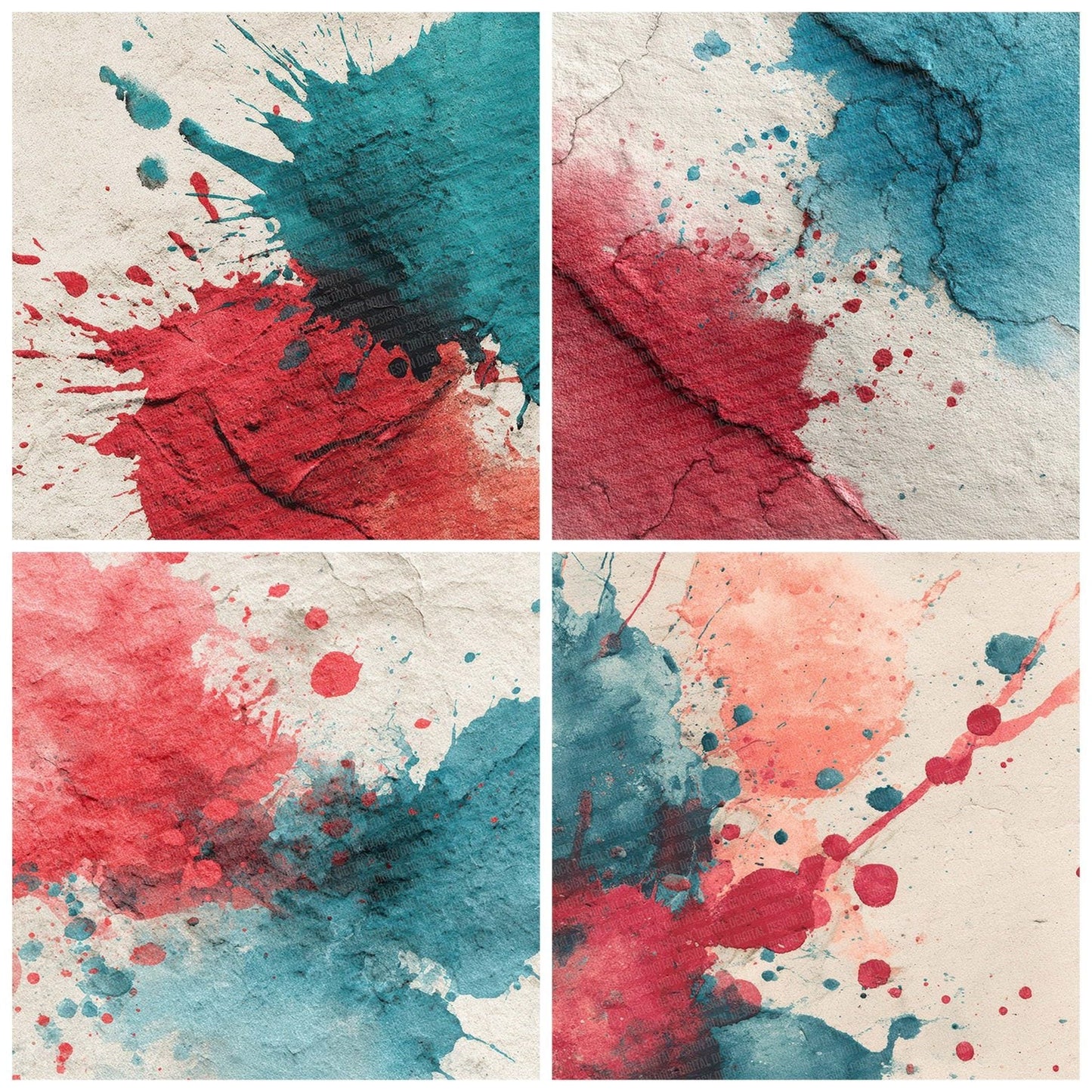 Splatter Turquoise Red Digital Paper Pack (DDD003813)