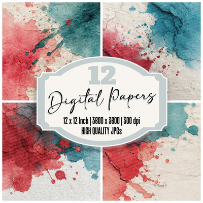 Splatter Turquoise Red Digital Paper Pack (DDD003813)